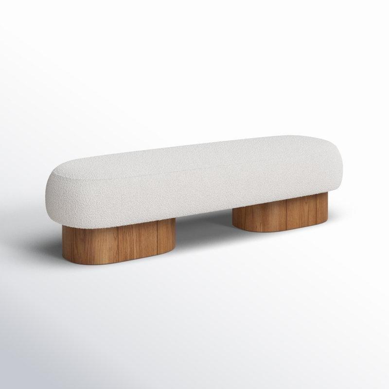 Krem Bukle Kumaş Döşemeli Ahşap Art Deco Bench - 154 cm - 164419