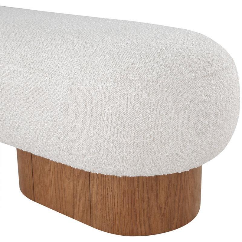 Krem Bukle Kumaş Döşemeli Ahşap Art Deco Bench - 154 cm - 164419