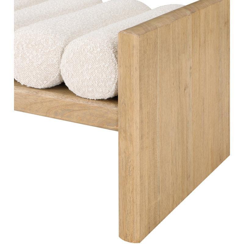 Krem Bukle Kumaş Döşemeli Natürel Masif Kauçuk Ağacı Kolçaklı Bench - 133 cm - 164458
