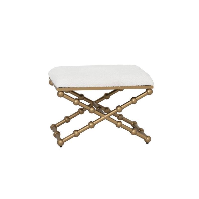 Krem Bukle Kumaş Gold Küre Detaylı Çapraz Ayaklı Makyaj Masası Pufu - 232768
