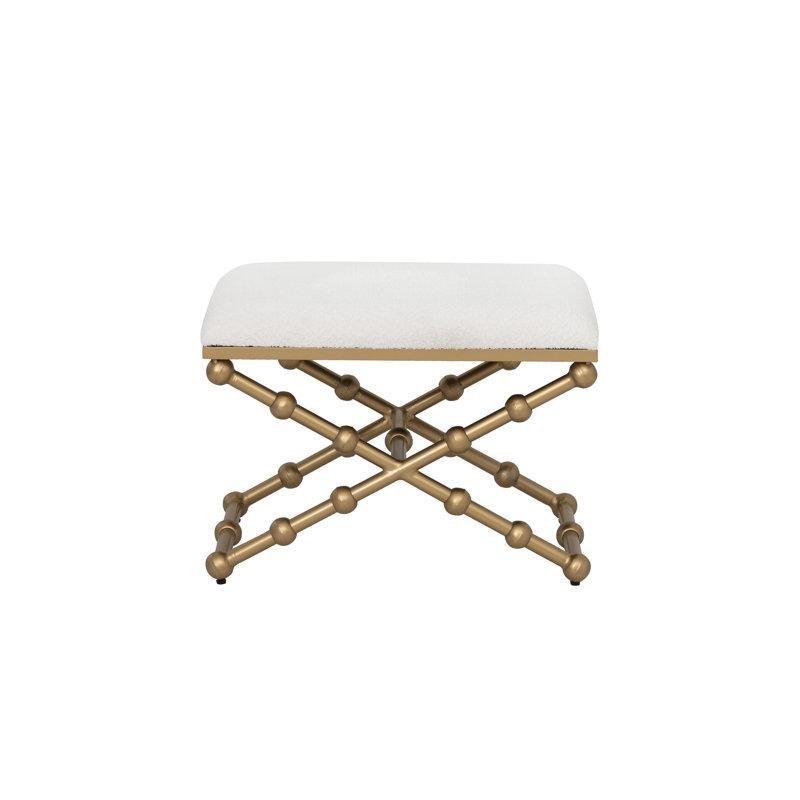 Krem Bukle Kumaş Gold Küre Detaylı Çapraz Ayaklı Makyaj Masası Pufu - 232768