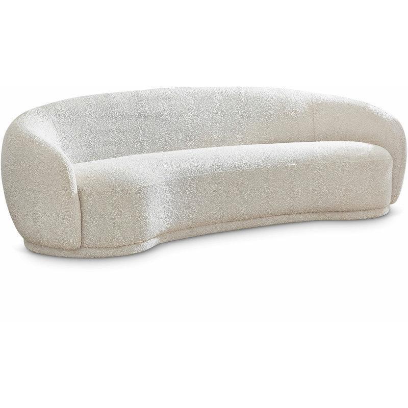 Krem Bukle Kumaş Kıvrımlı Kollu Chesterfield Koltuk - 228 cm - 195358
