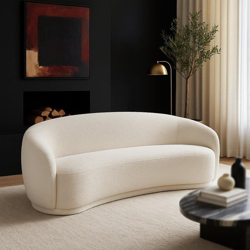 Krem Bukle Kumaş Kıvrımlı Kollu Chesterfield Koltuk - 228 cm - 195358