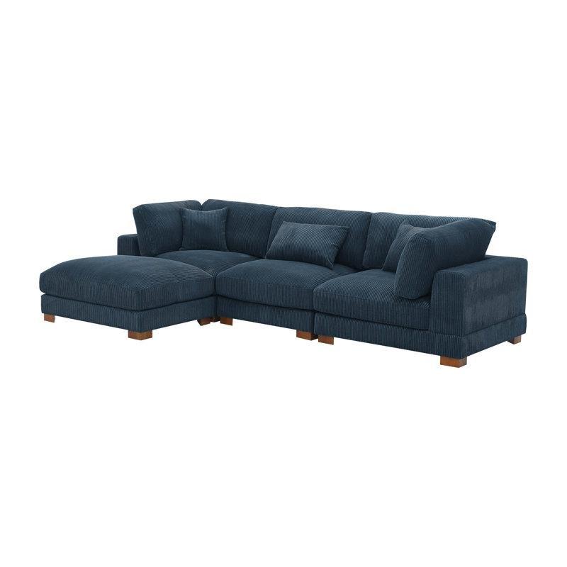 Krem Fitilli Kadife Modüler Yönü Değiştirilebilir Köşe Koltuk Takımı - 285 cm - 192697