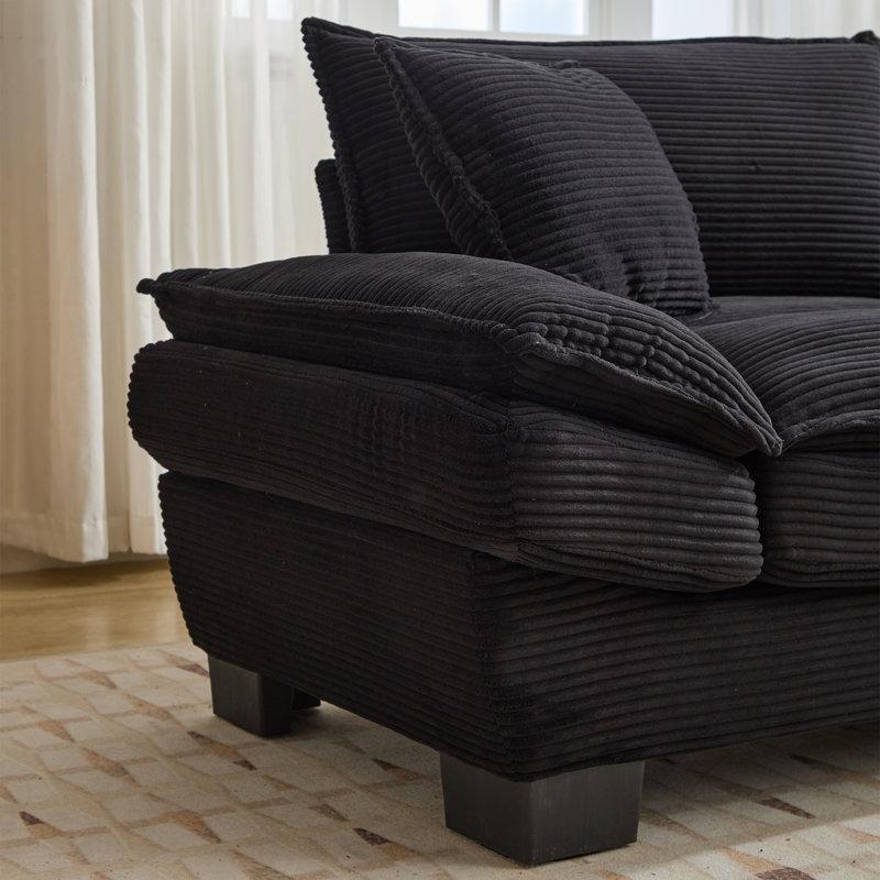 Krem Fitilli Kadife Yastık Üstlü Kolçaklı İkili Koltuk - 214 cm - 197468