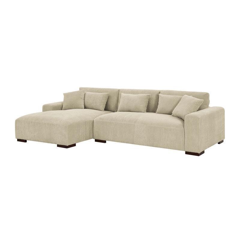 Krem Fitilli Kumaş Ayarlanabilir Başlıklı Sol Köşe Koltuk Takımı - 291x171 cm - 194114