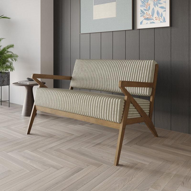 Krem Kadife Ahşap Ayaklı İkili Koltuk - 117 cm - 207416