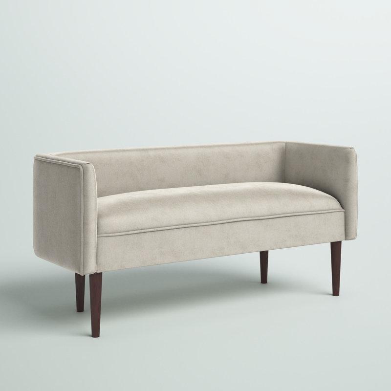Krem Kadife Kumaş Sırtlı Kolçaklı Masif Ahşap Bench - 125 cm - 164350