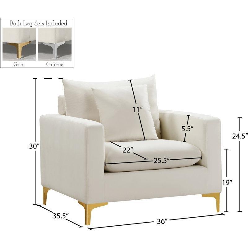 Krem Kadife Masif Ahşap Metal Ayaklı Kare Kollu Tekli Koltuk - 92 cm - 205014