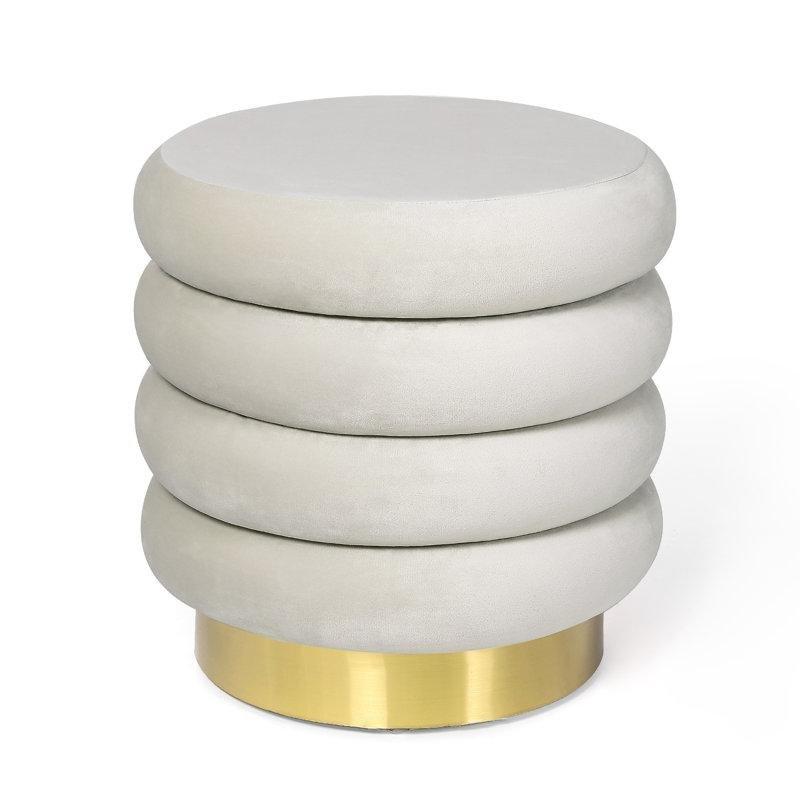 Krem Kadife Saklama Alanlı Gold Metal Detaylı Yuvarlak Makyaj Masası Pufu - 41x41 cm - 233200
