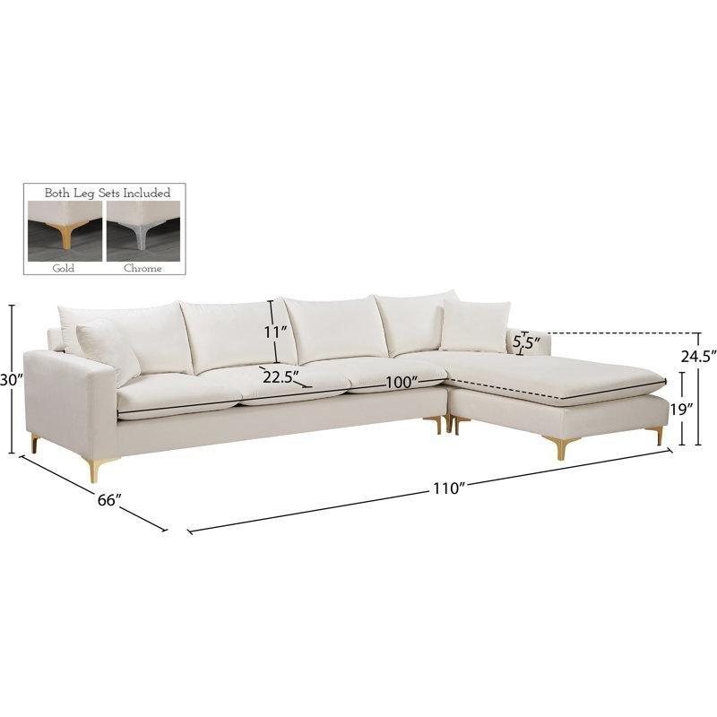 Krem Kadife Yönü Değiştirilebilir Çift Renk Metal Ayaklı Köşe Koltuk Takımı - 280x168 cm - 193200