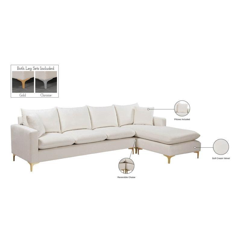 Krem Kadife Yönü Değiştirilebilir Çift Renk Metal Ayaklı Köşe Koltuk Takımı - 280x168 cm - 193200