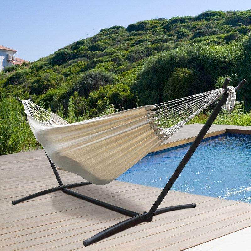 Krem Kanvas 2 Kişilik Yastıklı Ayarlanabilir Ayaklı Hamak - 150x214 cm - 178488