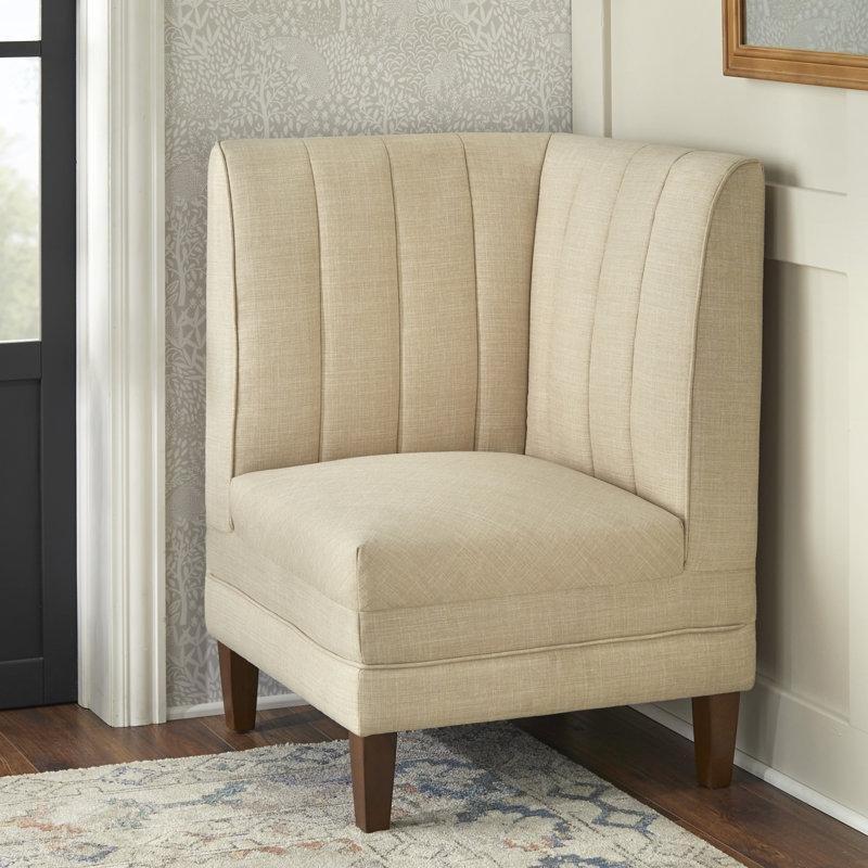 Krem Kapitoneli Sırtlı 3 Parça Masif Ahşap Ayaklı Köşe Bench Seti - 181x181 cm - 164149