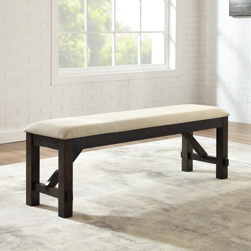 Krem Keten Döşemeli Gri Masif Kauçuk Ağacı Bench - 140 cm - 164182