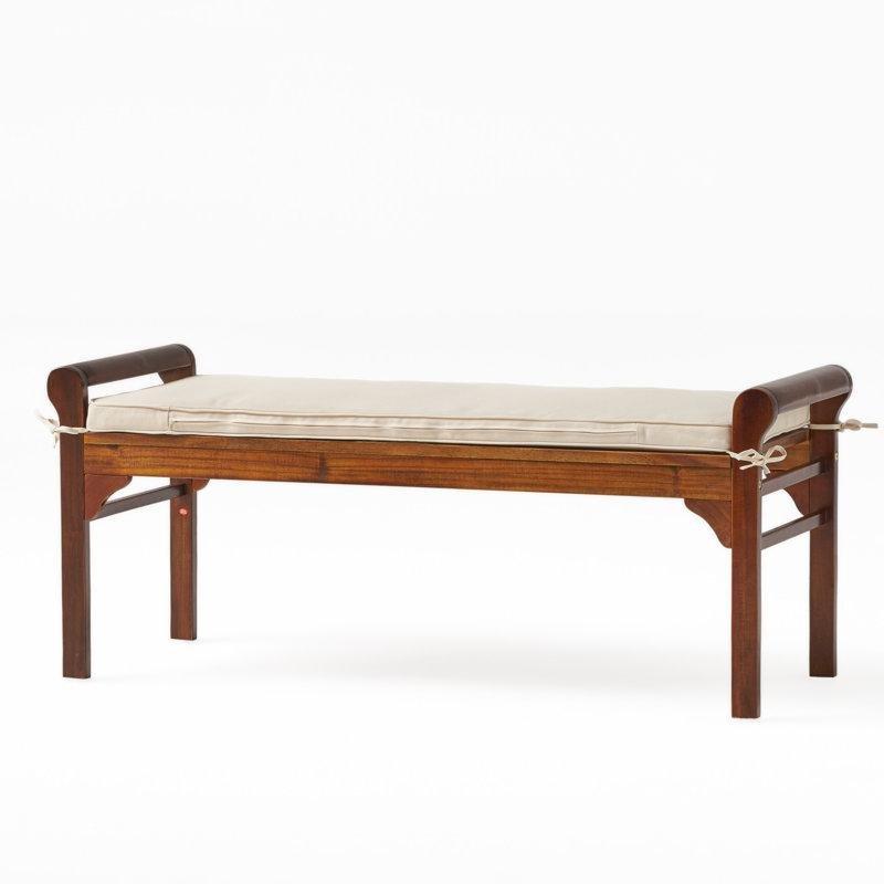 Krem Kumaş Döşemeli Dekoratif Bağcıklı Masif Akasya Ağacı Bench - 120 cm - 164578
