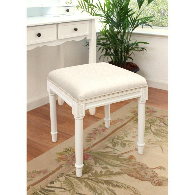 Krem Masif Ahşap Katlanabilir Eskitme Boyalı Makyaj Masası Pufu - 49 cm - 232897