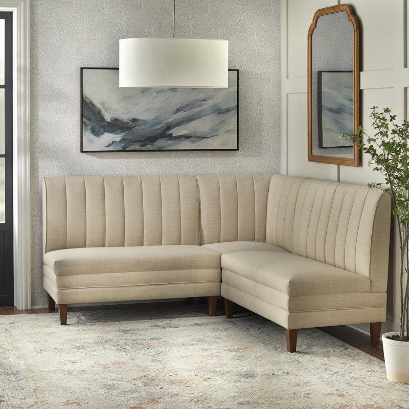 Krem Masif Ahşap Sırtlı Kumaş Döşemeli Bench - 115 cm - 164200