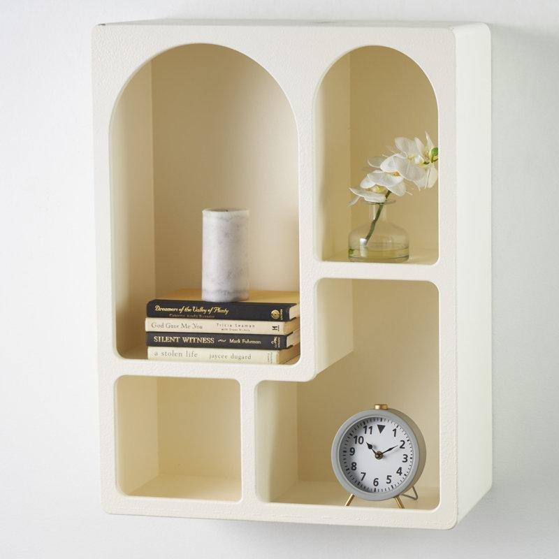 Krem MDF 4 Raflı Kemerli Tasarım Duvar Rafı - 80x61 cm - 180111