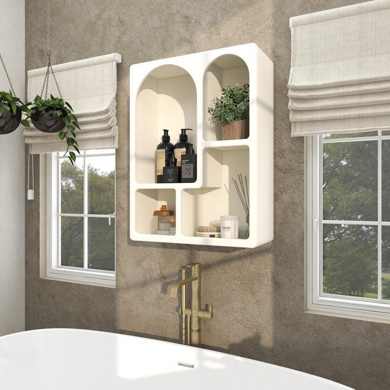 Krem MDF 4 Raflı Kemerli Tasarım Duvar Rafı - 80x61 cm - 180111