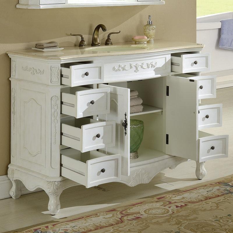 Krem Mermer Tezgahlı Ahşap Çekmeceli Banyo Lavabo Dolabı - 122 cm - 199471