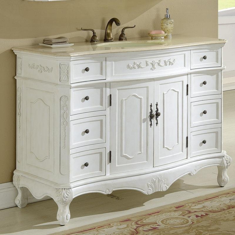 Krem Mermer Tezgahlı Ahşap Çekmeceli Banyo Lavabo Dolabı - 122 cm - 199471