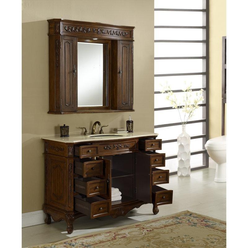 Krem Mermer Tezgahlı Ahşap Çekmeceli Banyo Lavabo Dolabı - 122 cm - 199471