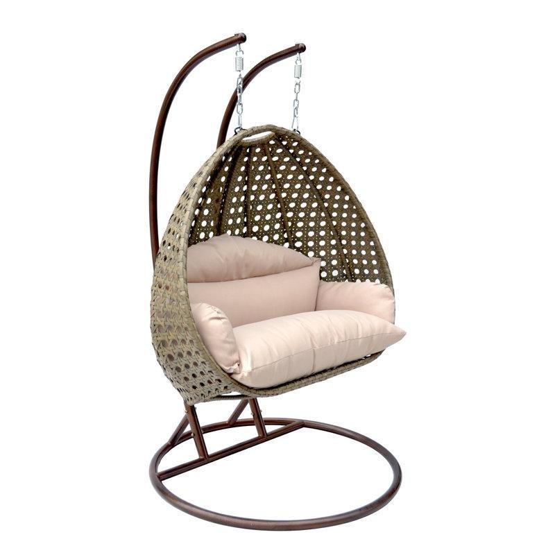 Krem Metal Hasır Çift Kişilik Ayaklı Balkon Salıncağı - 148x120x191 cm - 174346