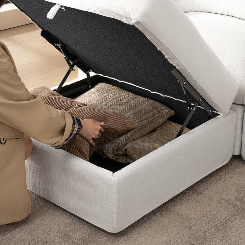 Krem Metal İskeletli Pamuk Modüler Puf Dahil Geniş Oturumlu L Köşe Koltuk Takımı - 361 cm - 193831