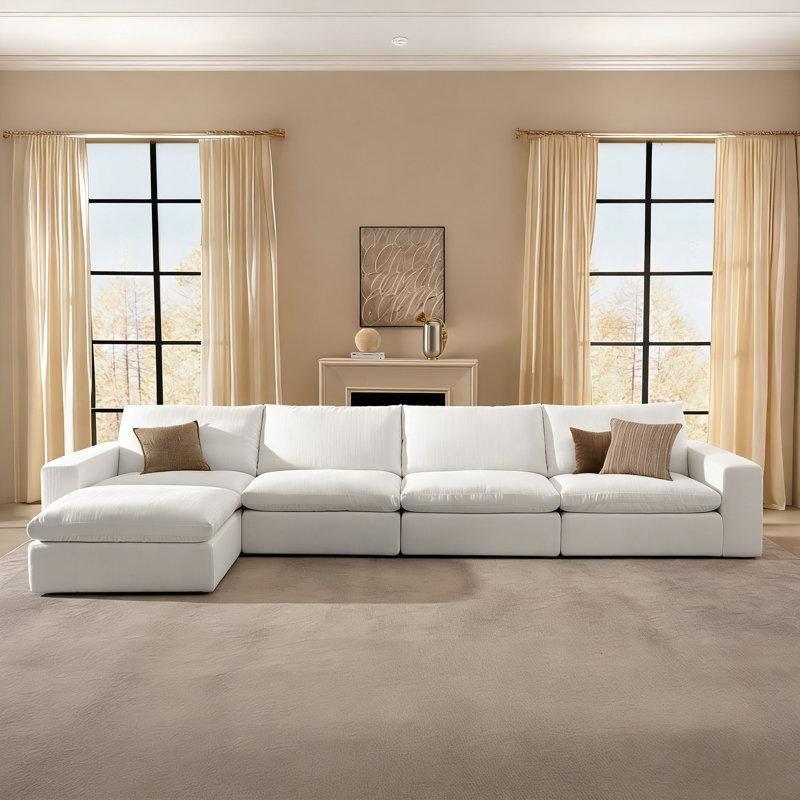 Krem Metal İskeletli Pamuk Modüler Puf Dahil Geniş Oturumlu L Köşe Koltuk Takımı - 361 cm - 193831