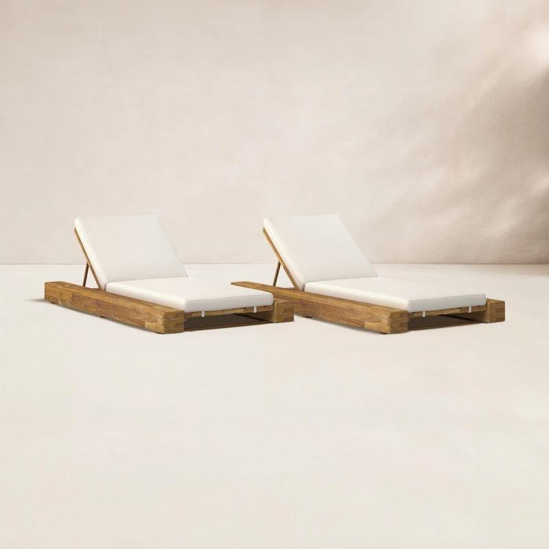 Krem Minderli Masif Akasya Ahşap Ayarlanabilir 2li Set Şezlong - 195 cm - 171502