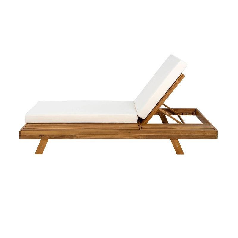 Krem Minderli Masif Akasya Ahşap Ayarlanabilir Tek Kişilik Şezlong - 201x96 cm - 171346