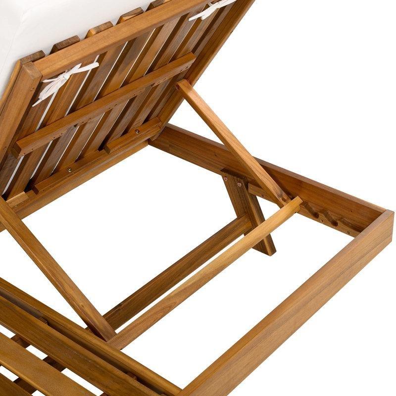 Krem Minderli Masif Akasya Ahşap Ayarlanabilir Tek Kişilik Şezlong - 201x96 cm - 171346