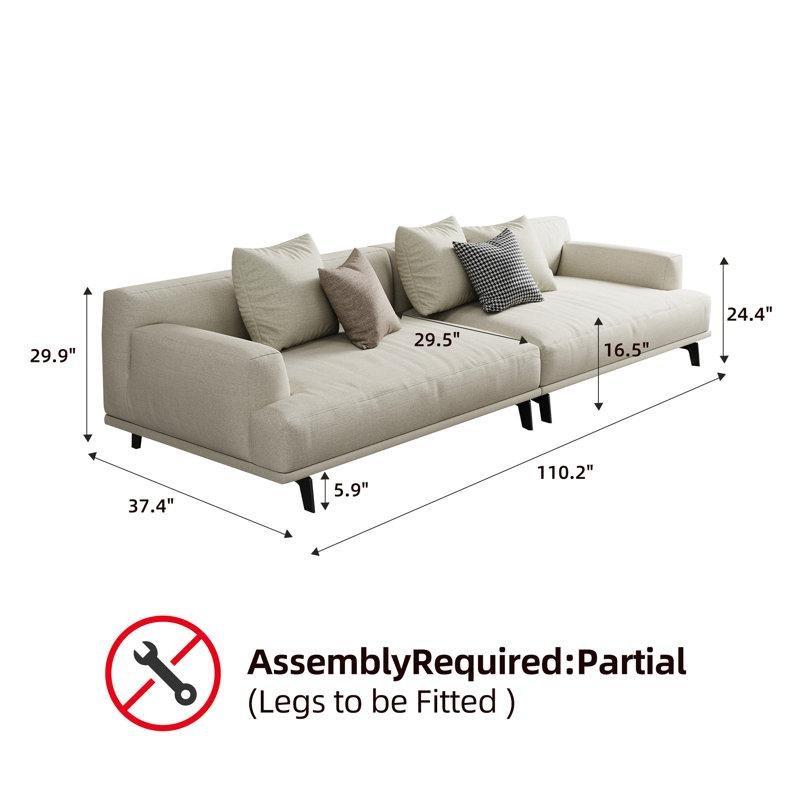 Krem Pamuk Keten Kumaş Metal Ayaklı Minderli Masif Ahşap Dört Kişilik Koltuk - 280 cm - 196915