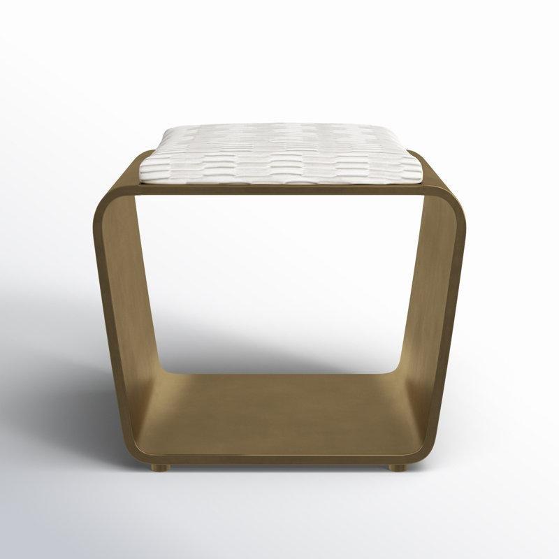 Krem Piliseli Kumaş Döşemeli Gold Metal Halka Ayaklı Makyaj Masası Pufu - 61x41 cm - 232938
