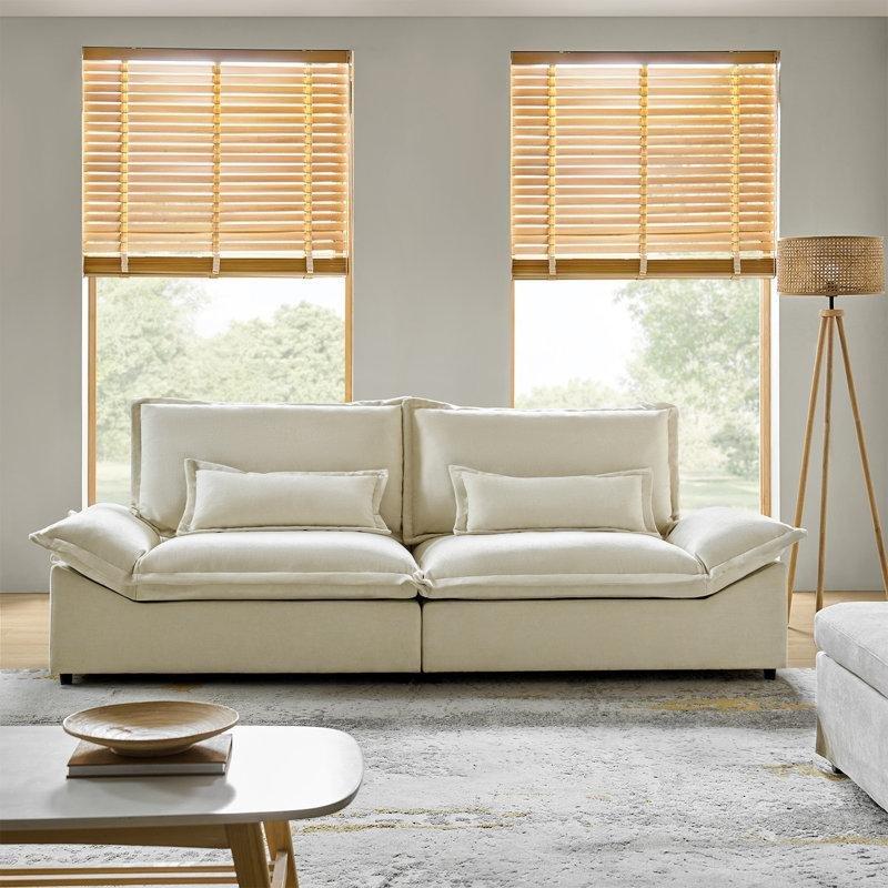 Krem Rengi Ahşap Saklama Alanlı ve Minderli Sırtlı Üçlü Koltuk - 260 cm - 196175