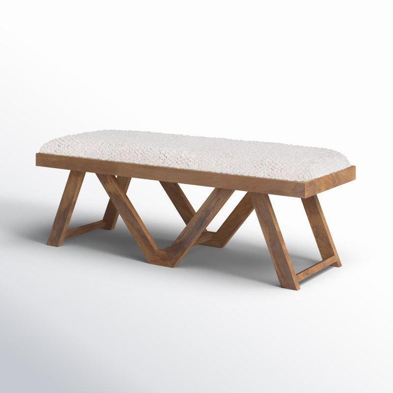 Krem Rengi Dokuma Döşemeli Masif Mango Ahşap Bench - 117 cm - 164446