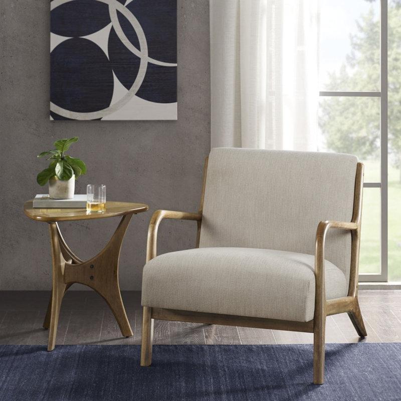 Krem Rengi Kumaş Döşemeli Masif Ahşap Kollu 2li Set Tekli Koltuk - 70x84 cm - 204714