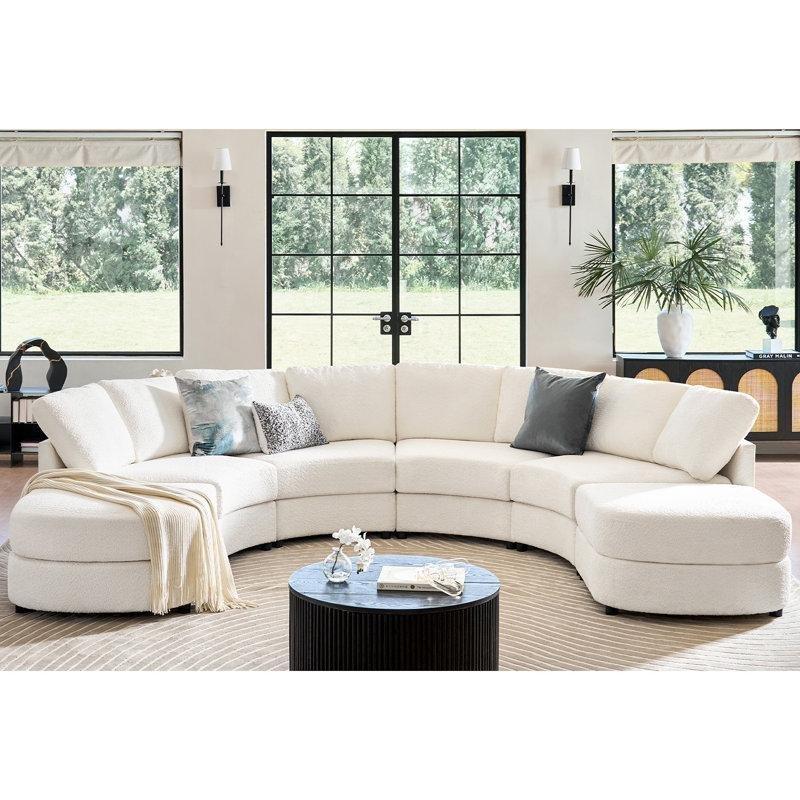 Krem Rengi Modüler Kavisli İki Puflu Köşe Koltuk Takımı - 351 cm - 195162