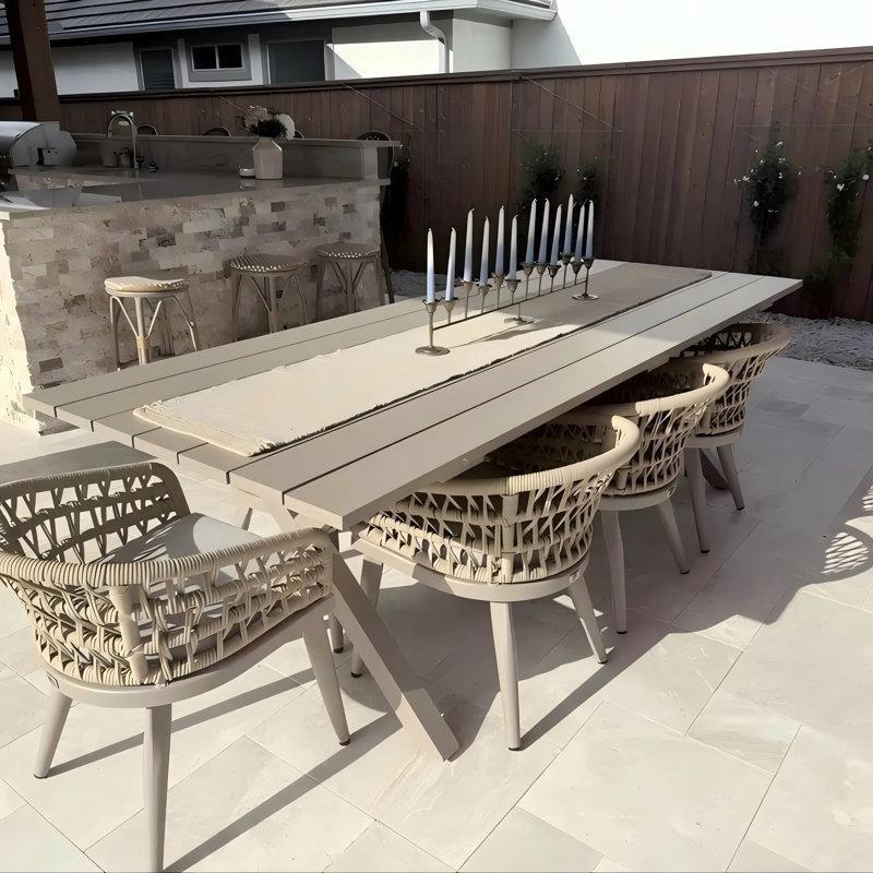 Krem Rengi Rattan ve Alüminyum Minderli 10 Kişilik Bahçe Masa Takımı - 216130