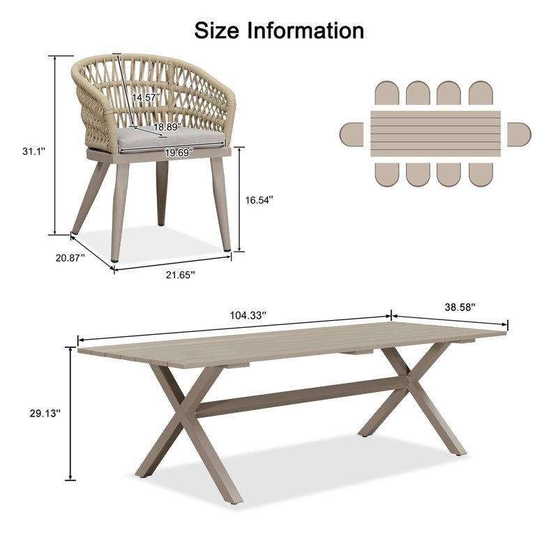 Krem Rengi Rattan ve Alüminyum Minderli 10 Kişilik Bahçe Masa Takımı - 216130