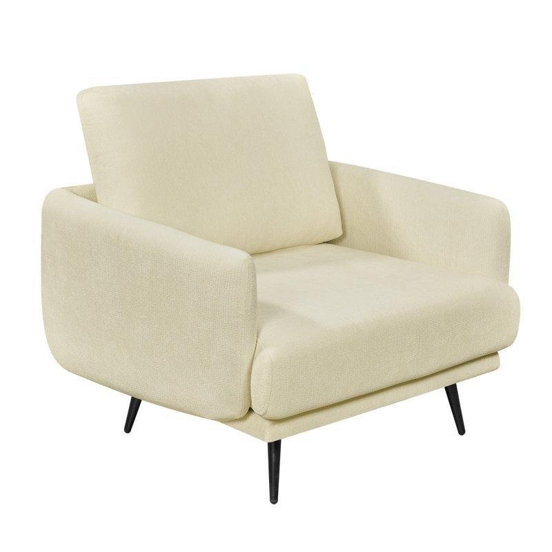 Krem Şönil Kumaş Metal Ayaklı Gömme Kollu Geniş Tekli Koltuk - 96 cm - 203797