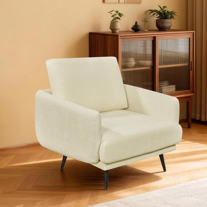 Krem Şönil Kumaş Metal Ayaklı Gömme Kollu Geniş Tekli Koltuk - 96 cm - 203797