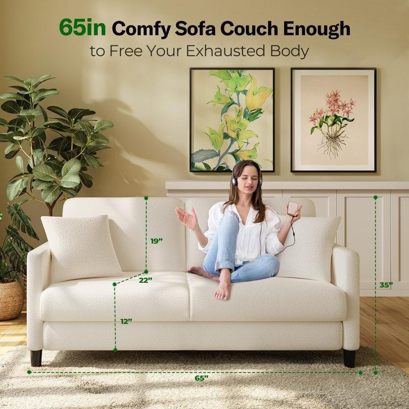 Krem Teddy Kumaş Masif Ahşap İkili Koltuk - 166 cm - 196491