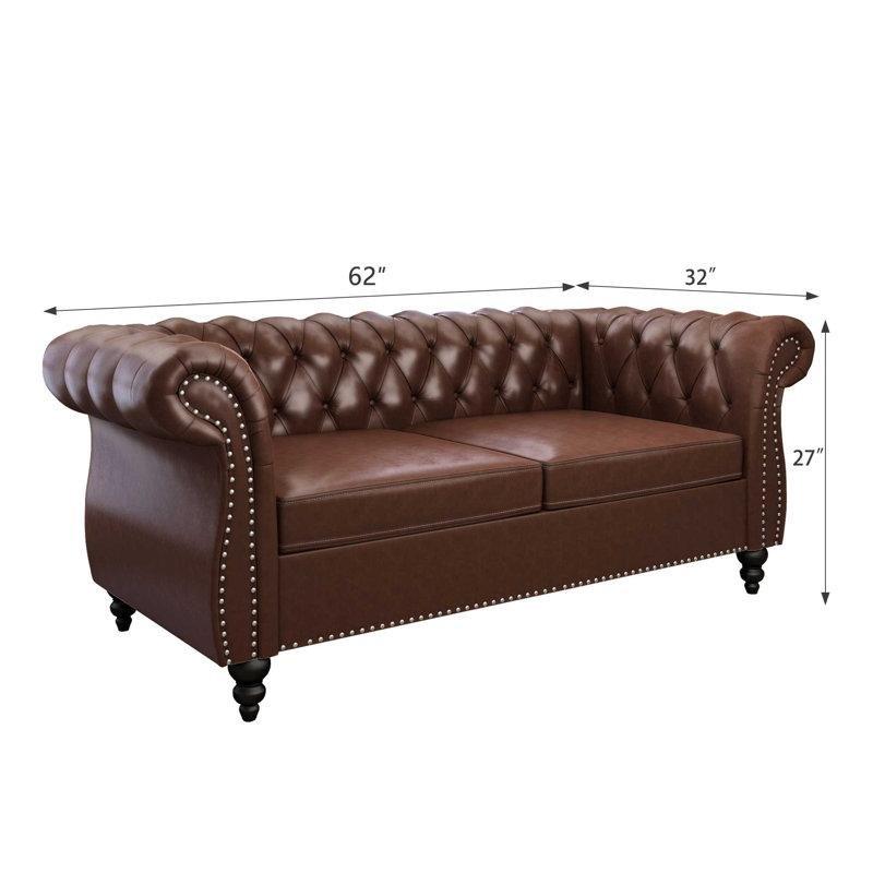 Kristal Düğmeli Gümüş Zımbalı Suni Deri Kapitoneli 3lü Chesterfield Koltuk Takımı - 192671