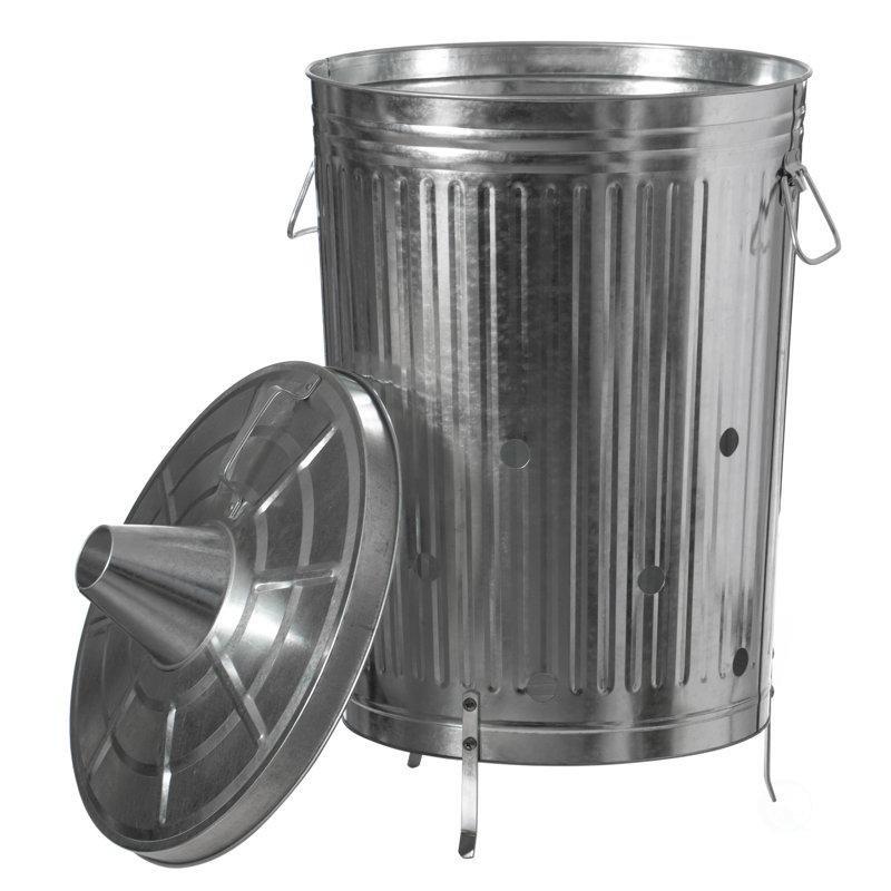 Krom Galvanizli Çelik Bacalı Kapaklı Kül Kovası - 79x46 cm - 188507