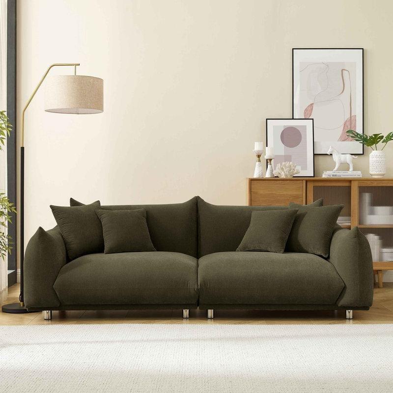 Krom Metal Ayaklı Masif Ahşap İskeletli Modern Üçlü Koltuk - 226 cm - 197341