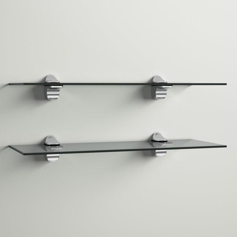 Krom Metal Ayaklı Temperli Cam 2li Set Duvar Rafı - 41 cm - 179872
