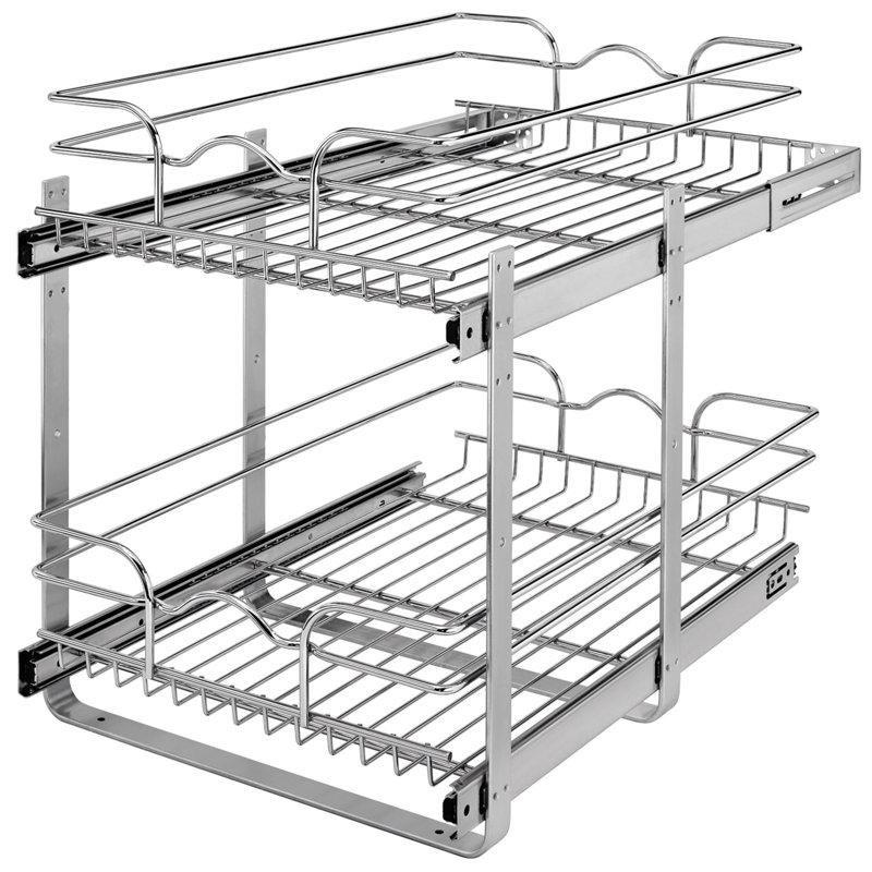 Krom Metal İki Katlı Bilyeli Raylı Dolap İçi Raf - 46x56x49 cm - 183760