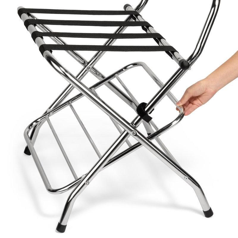 Krom Metal Katlanabilir Yüksek Sırtlı İki Raflı Valiz Sehpası - 65 cm - 187109
